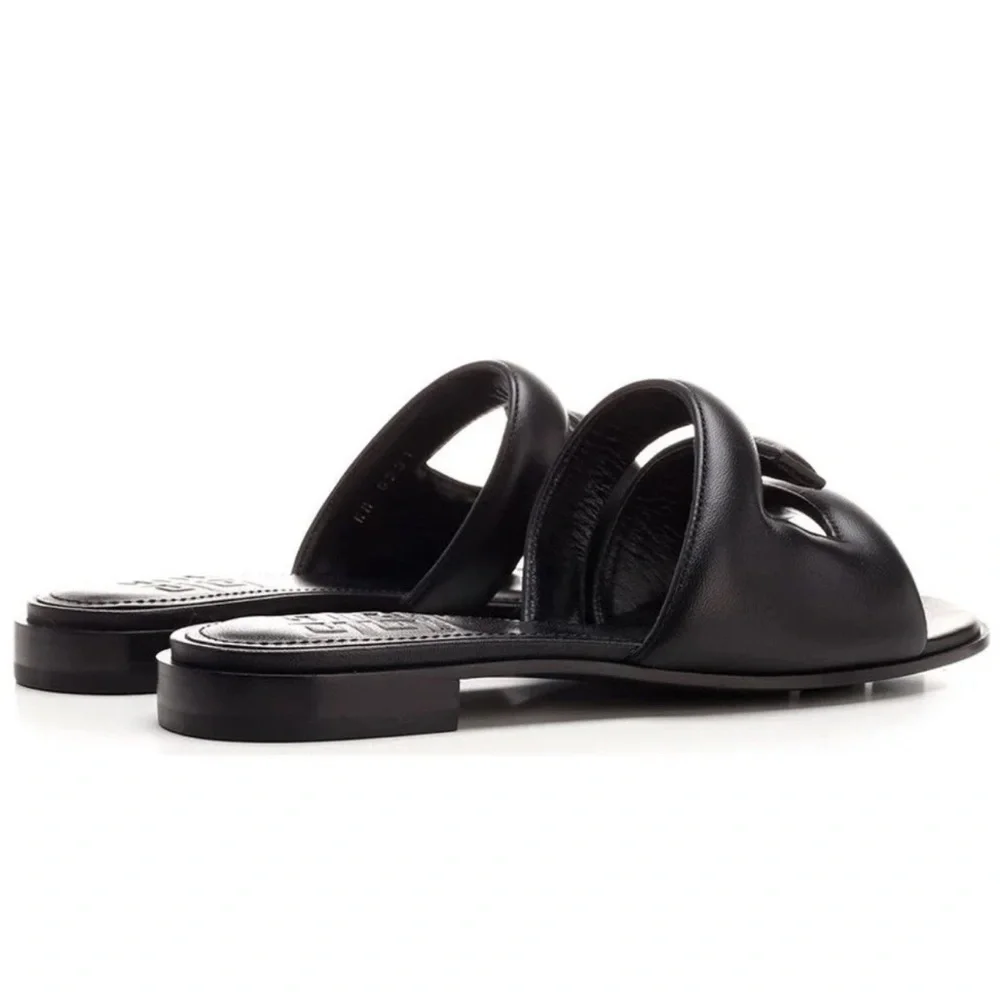 Givenchy G Cutout Logo Flat Sandals Black Leather Padded Slide 36 - Picture 3 of 7